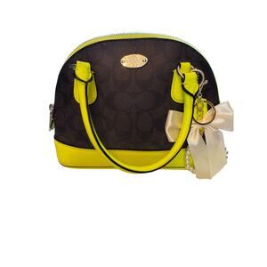 NWT Coach Mini Bennett Purse – Signature Canvas with Neon Yellow Leather Trim